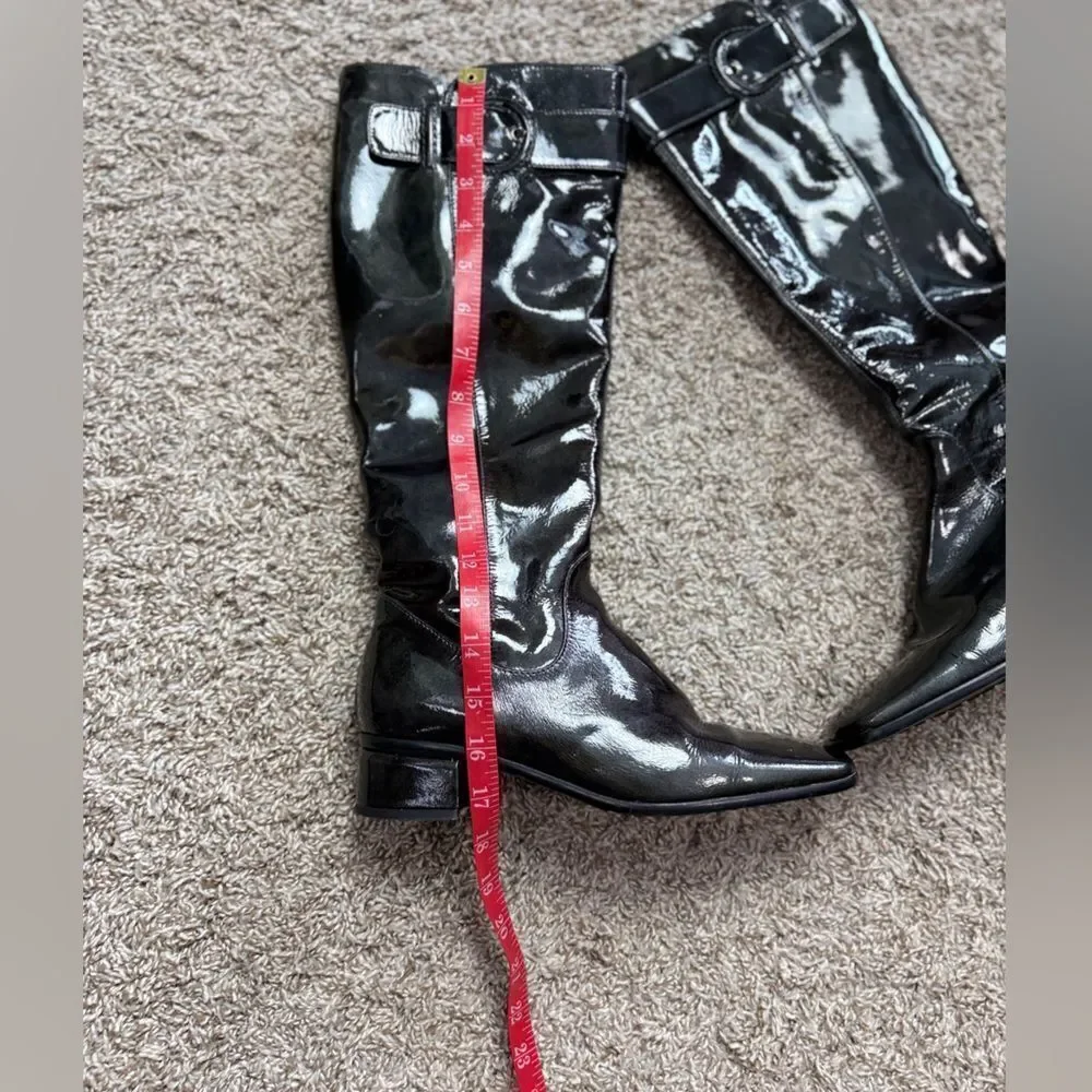 Aquatalia Deep Green Patent Leather Designer Riding Boots